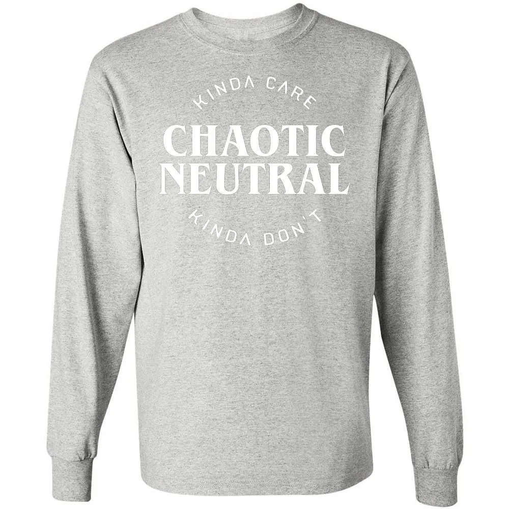 Chaotic Neutral Alignment Kinda Care Kinda Don't Long Sleeve T-Shirt - Ash - 7