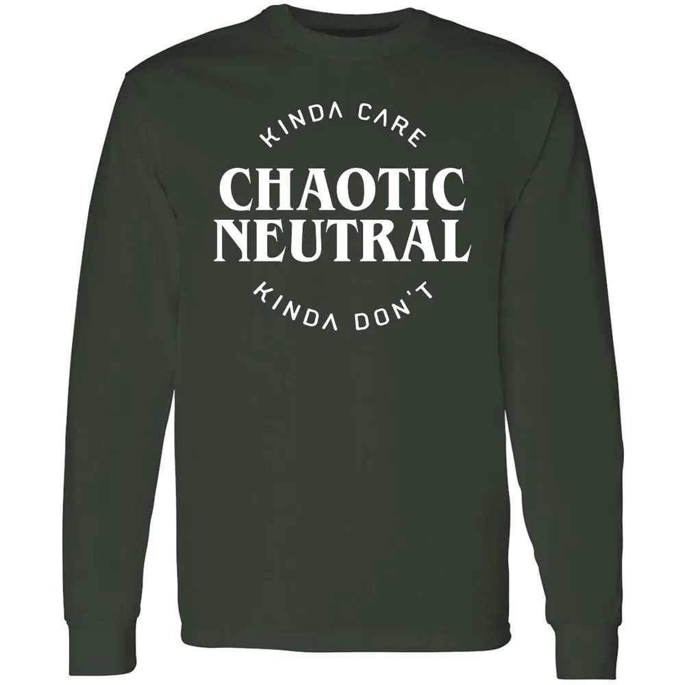 Chaotic Neutral Alignment Kinda Care Kinda Don't Long Sleeve T-Shirt - Forest Green - 4
