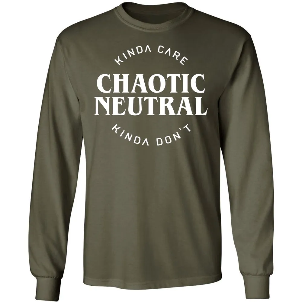 Chaotic Neutral Alignment Kinda Care Kinda Don't Long Sleeve T-Shirt - Military Green - 16