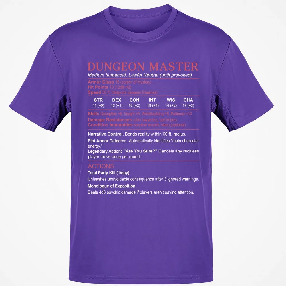 Dungeon Master Stats Classic Unisex T-Shirt - Purple - 9