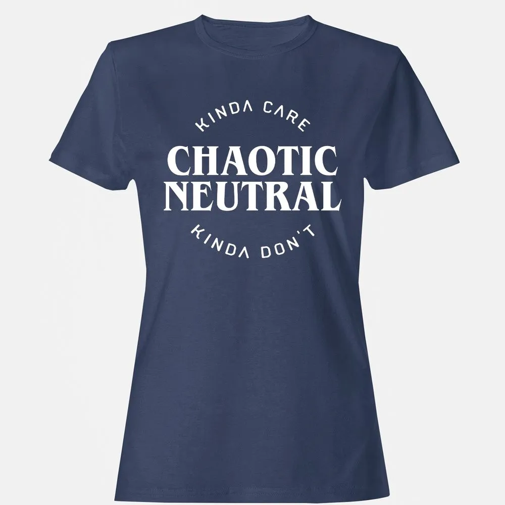Chaotic Neutral Alignment Kinda Care Kinda Don't Women's T-Shirt - Navy - 10