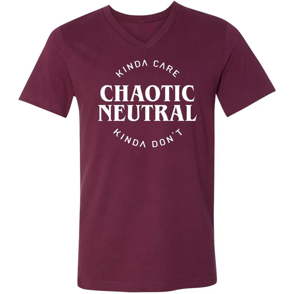 Chaotic Neutral Alignment Kinda Care Kinda Don't Unisex V-Neck T-Shirt - Maroon - 6