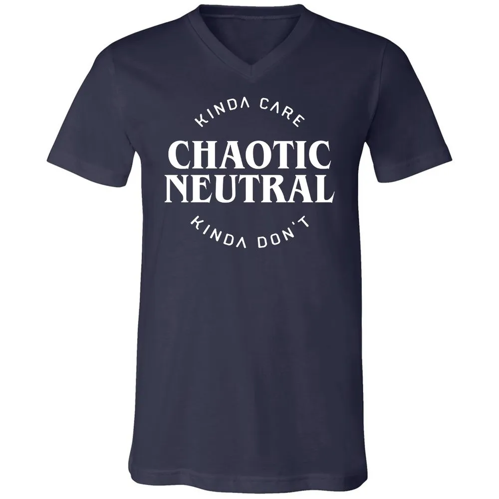 Chaotic Neutral Alignment Kinda Care Kinda Don't Unisex V-Neck T-Shirt - Navy - 2
