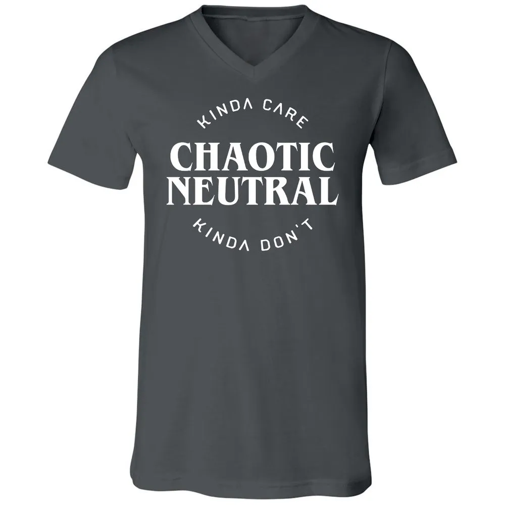 Chaotic Neutral Alignment Kinda Care Kinda Don't Unisex V-Neck T-Shirt - Asphalt - 12
