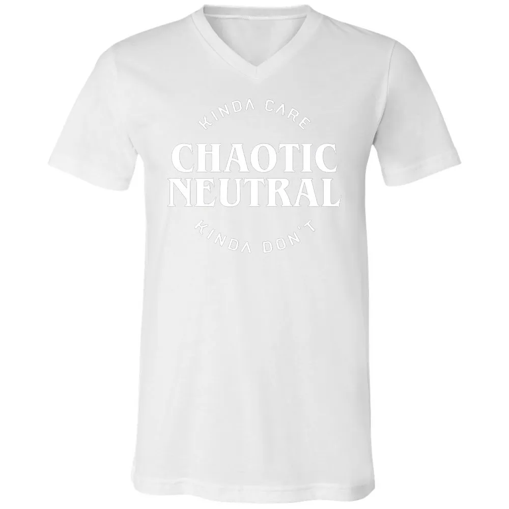 Chaotic Neutral Alignment Kinda Care Kinda Don't Unisex V-Neck T-Shirt - White - 5