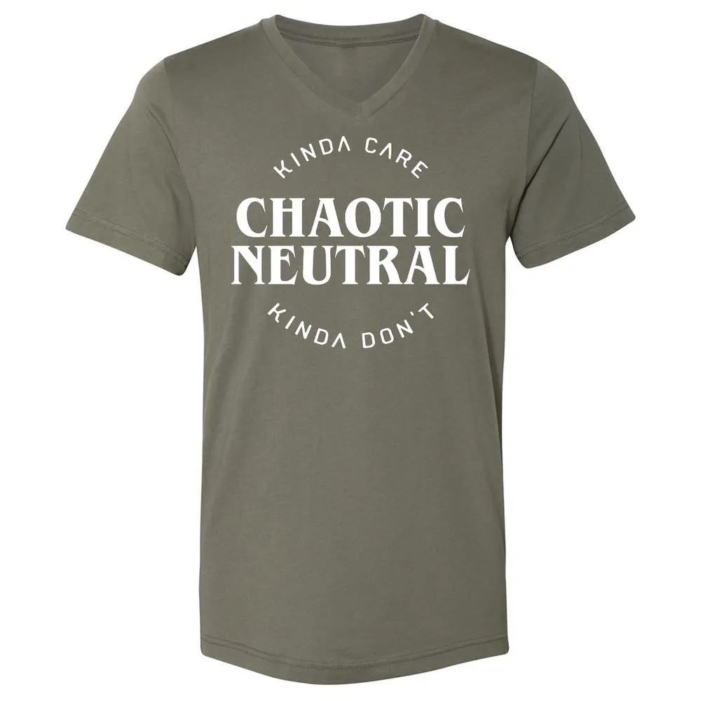 Chaotic Neutral Alignment Kinda Care Kinda Don't Unisex V-Neck T-Shirt - Military Green - 10