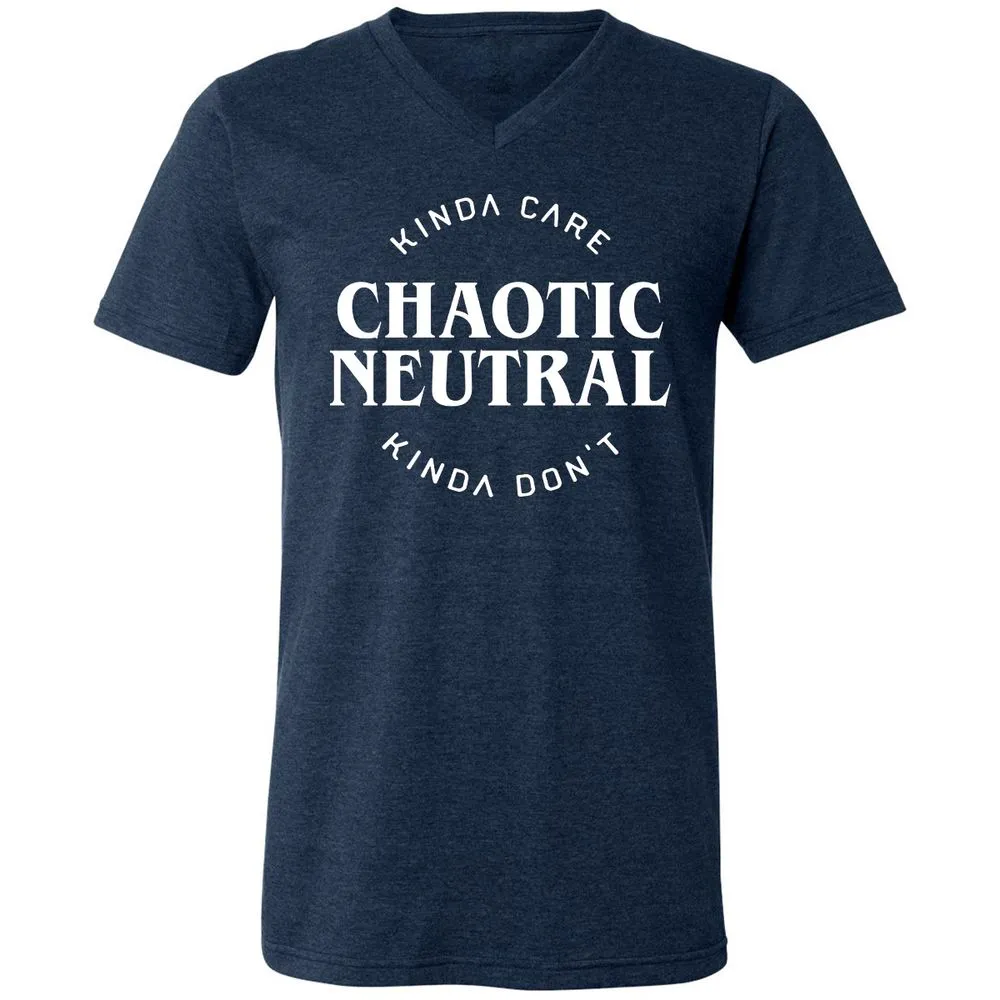 Chaotic Neutral Alignment Kinda Care Kinda Don't Unisex V-Neck T-Shirt - Heather Navy - 15