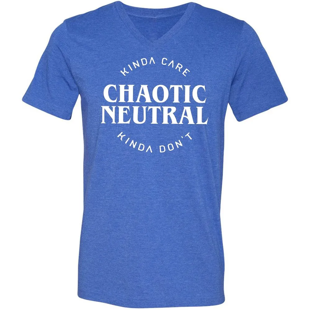Chaotic Neutral Alignment Kinda Care Kinda Don't Unisex V-Neck T-Shirt - Heather True Royal - 14