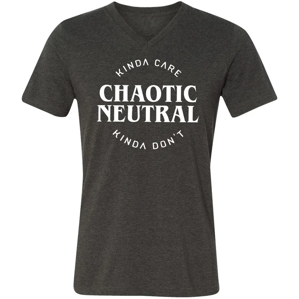 Chaotic Neutral Alignment Kinda Care Kinda Don't Unisex V-Neck T-Shirt - Dark Grey Heather - 8
