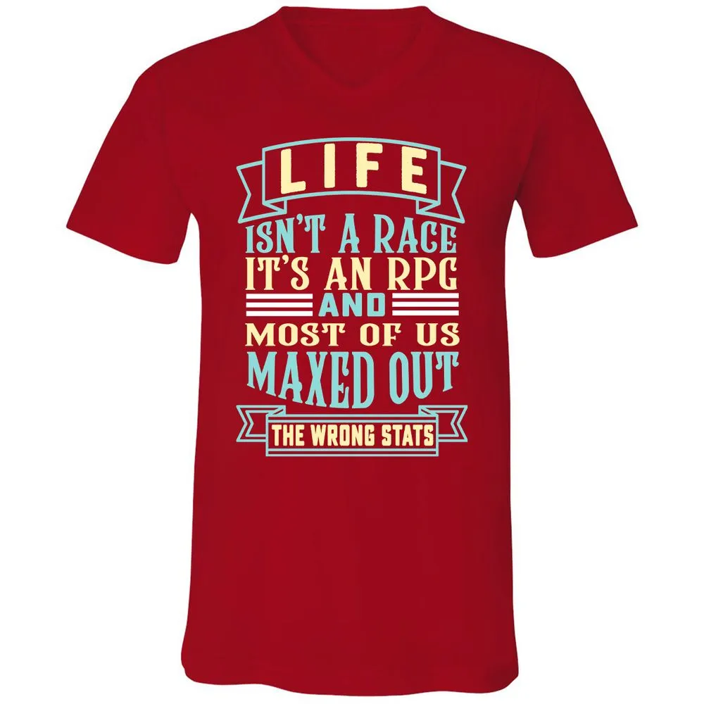 Life Is A RPG Unisex V-Neck T-Shirt - Red - 3