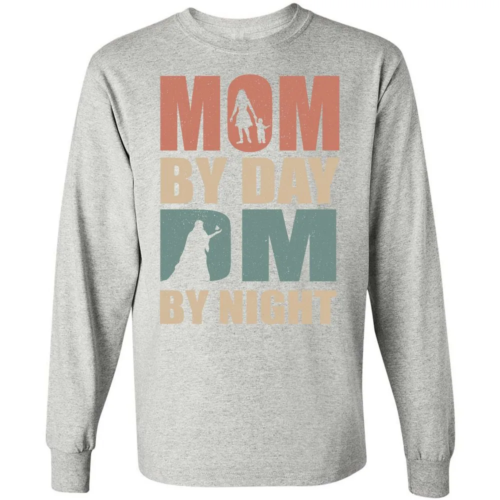 Mom By Day DM By Night Long Sleeve T-Shirt - Ash - 7