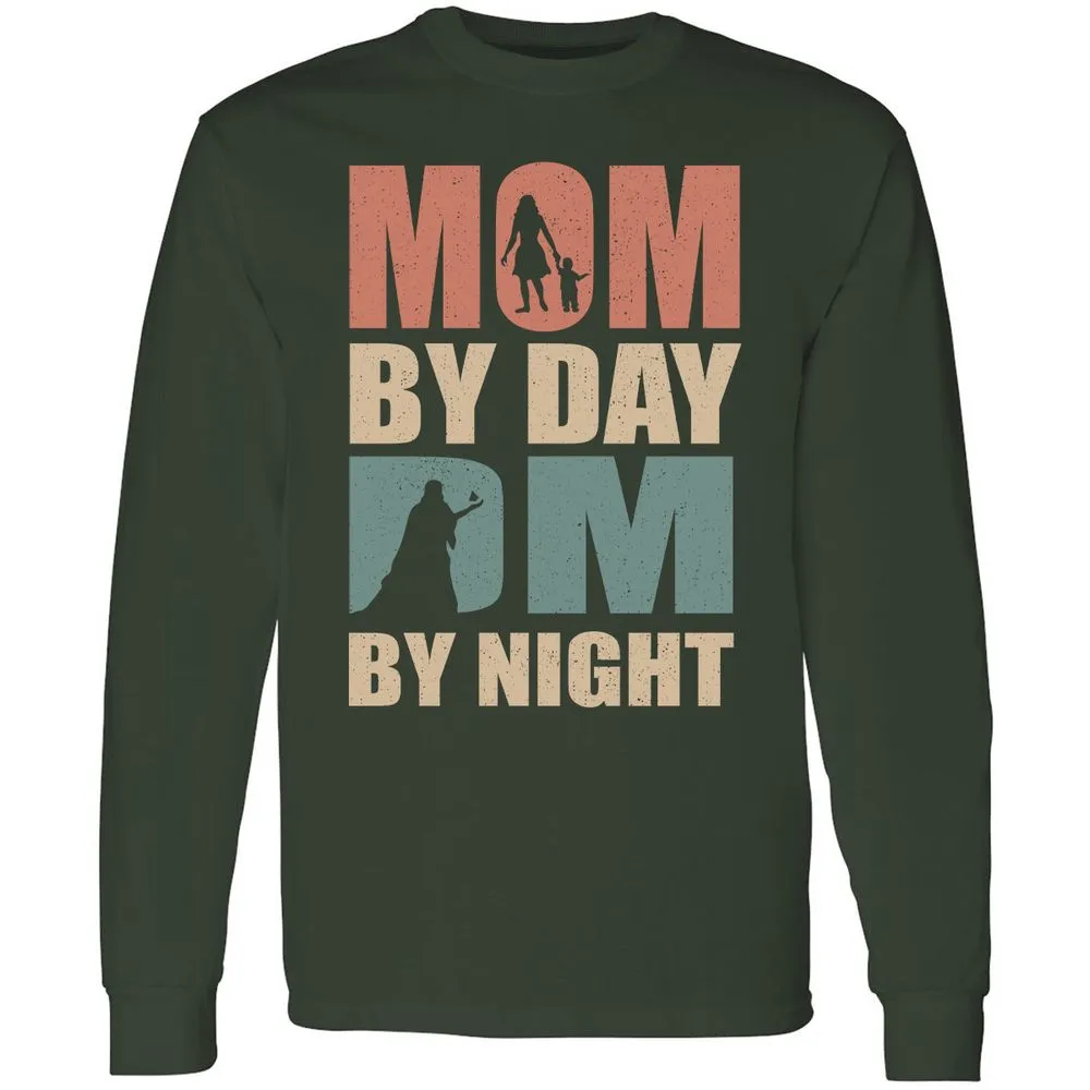 Mom By Day DM By Night Long Sleeve T-Shirt - Forest Green - 4