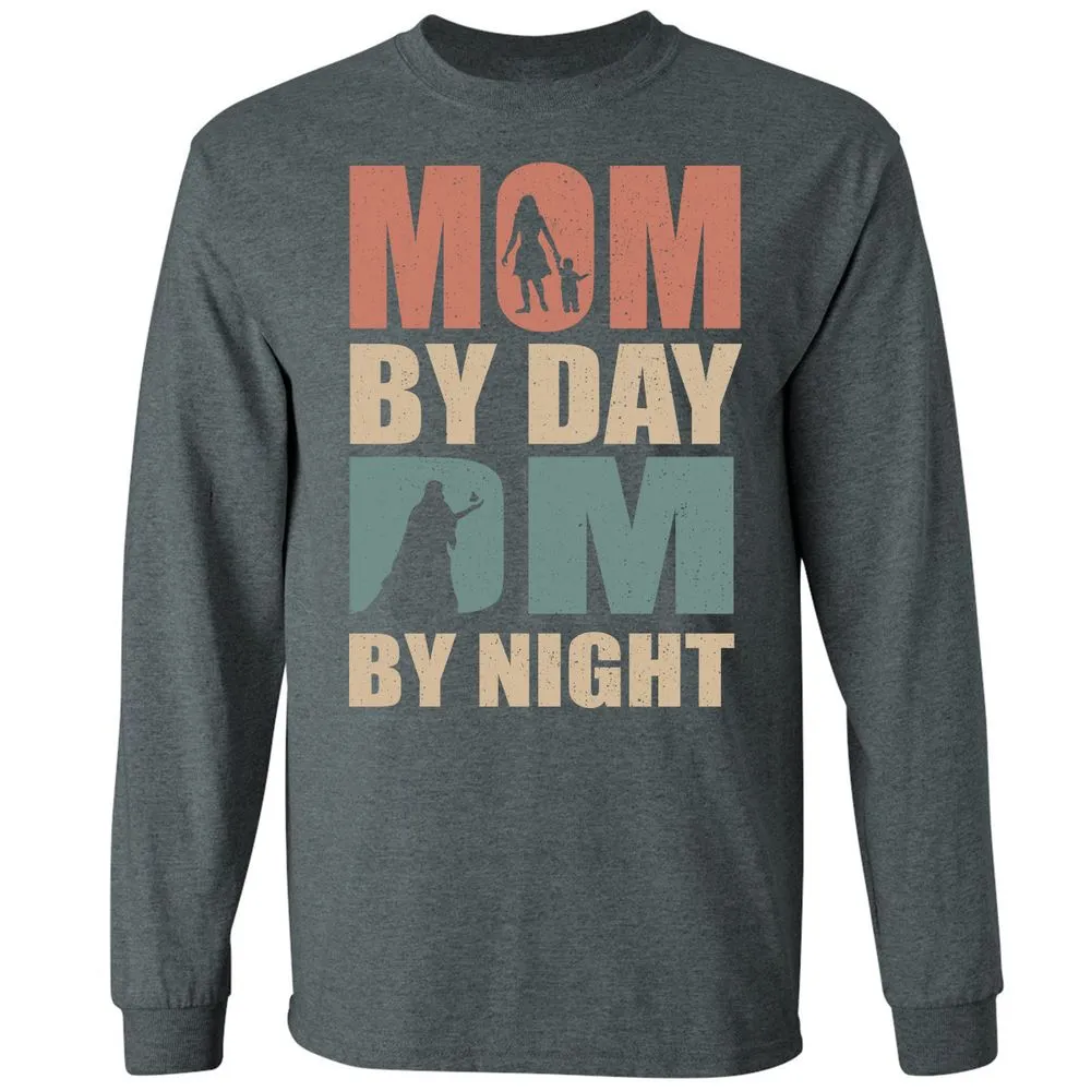 Mom By Day DM By Night Long Sleeve T-Shirt - Dark Heather - 15