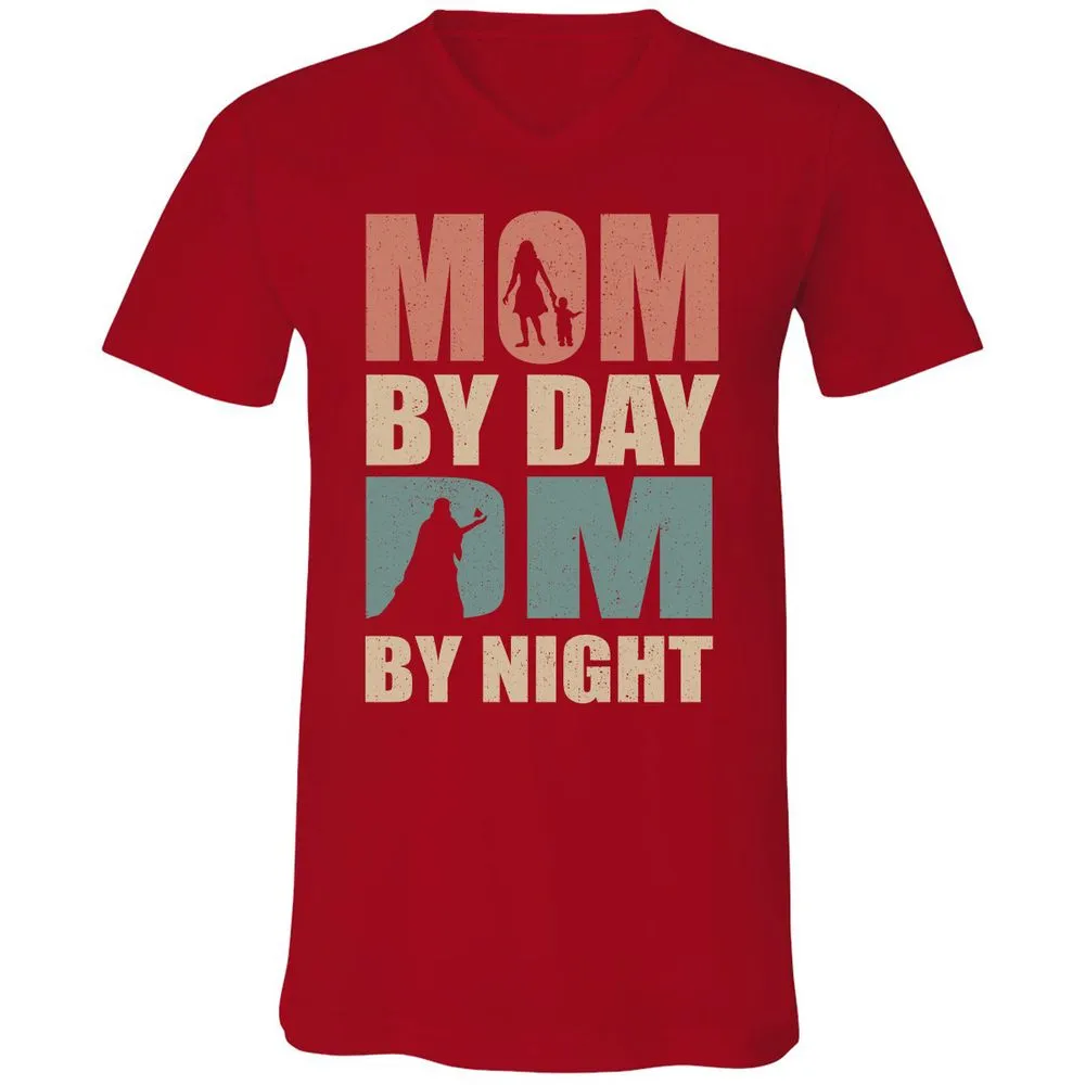 Mom By Day DM By Night Unisex V-Neck T-Shirt - Red - 3