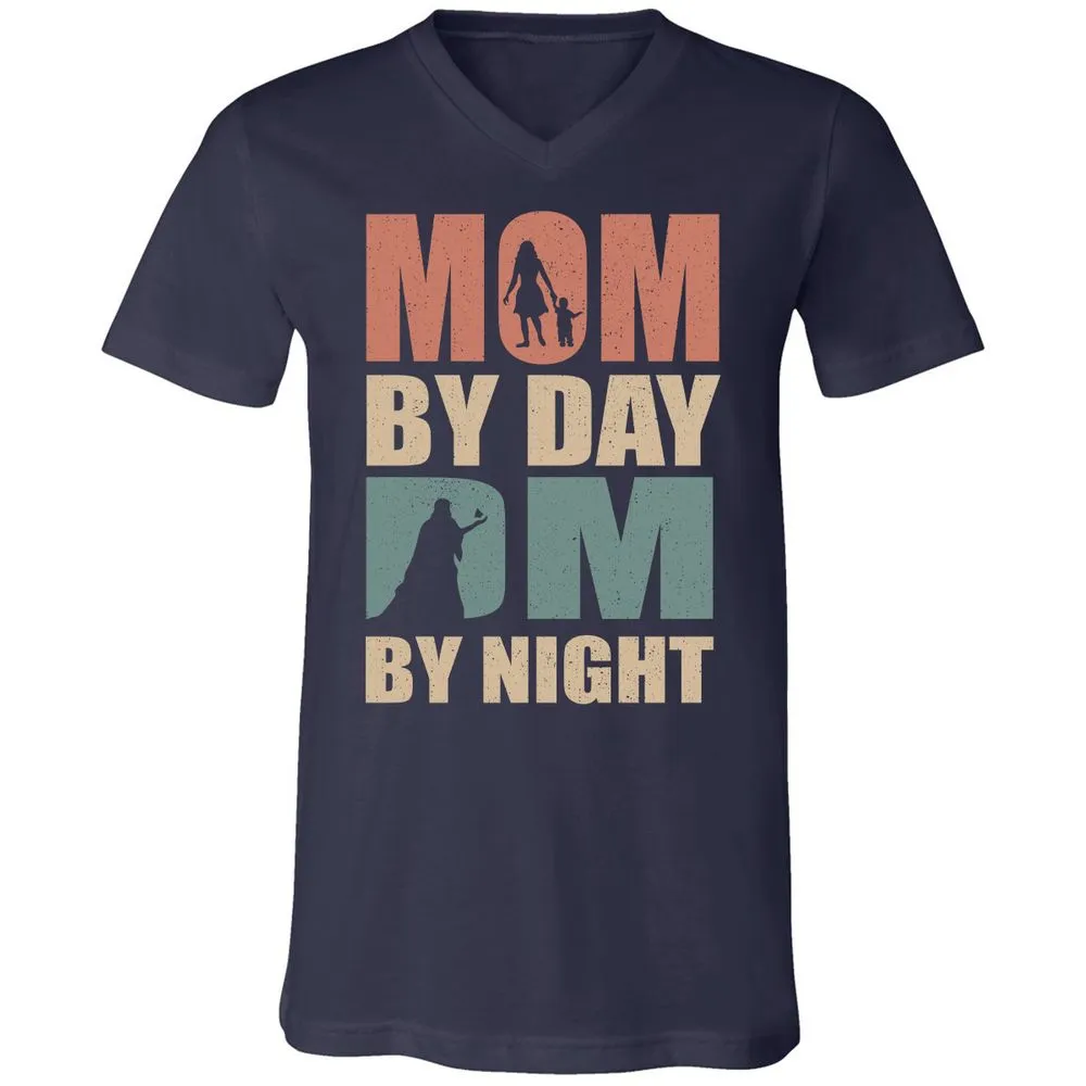 Mom By Day DM By Night Unisex V-Neck T-Shirt - Navy - 2