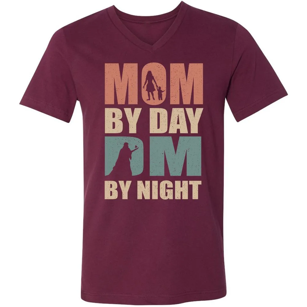 Mom By Day DM By Night Unisex V-Neck T-Shirt - Maroon - 6