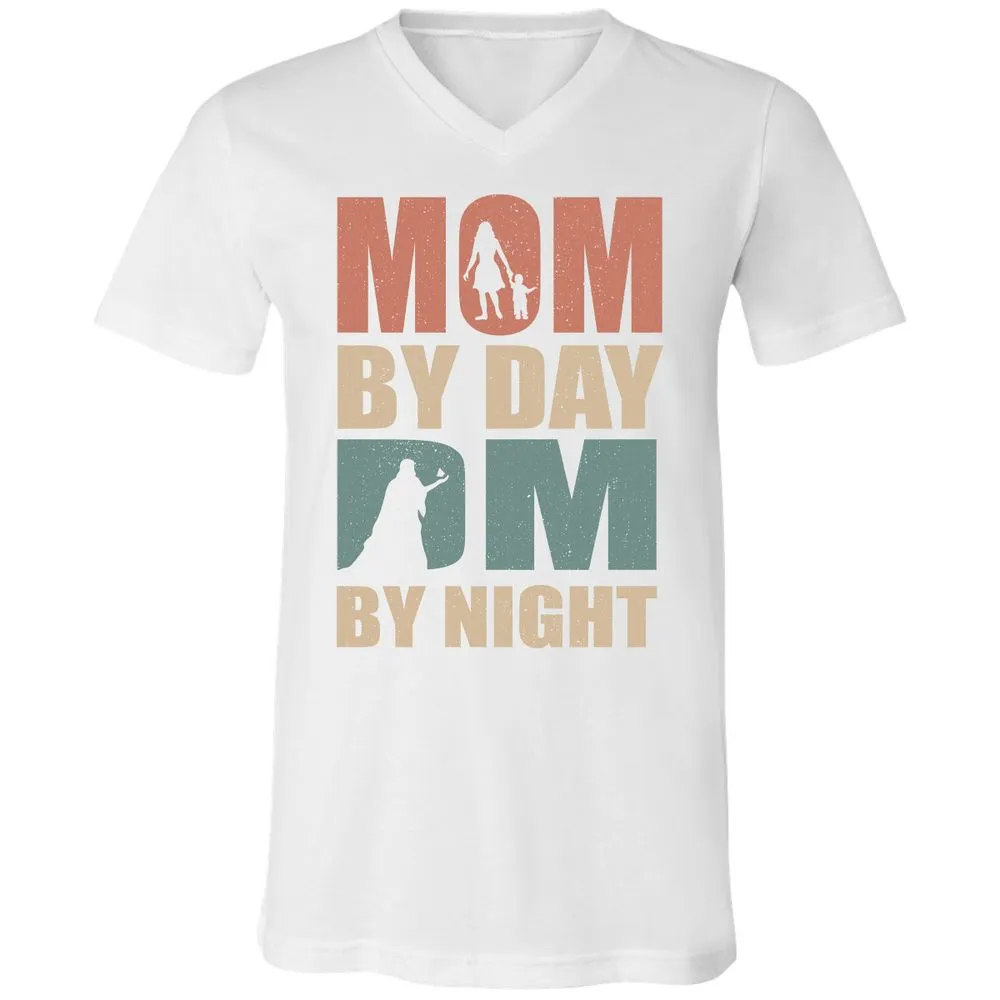 Mom By Day DM By Night Unisex V-Neck T-Shirt - White - 5