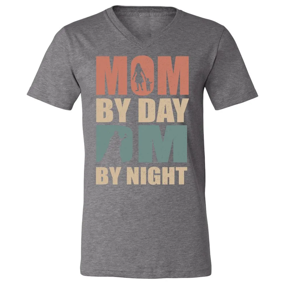Mom By Day DM By Night Unisex V-Neck T-Shirt - Deep Heather - 13