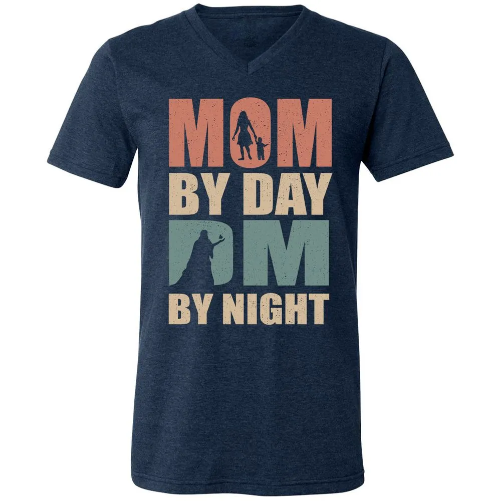 Mom By Day DM By Night Unisex V-Neck T-Shirt - Heather Navy - 15