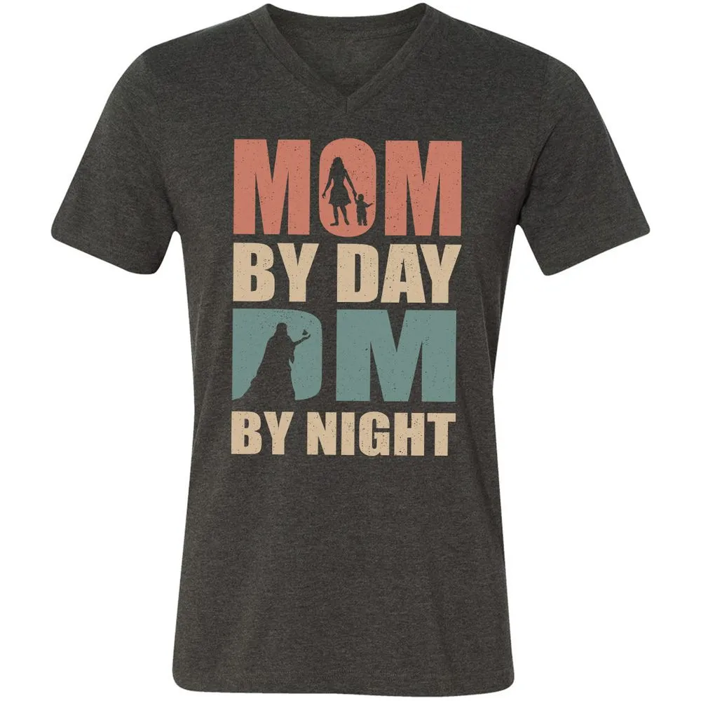 Mom By Day DM By Night Unisex V-Neck T-Shirt - Dark Grey Heather - 8
