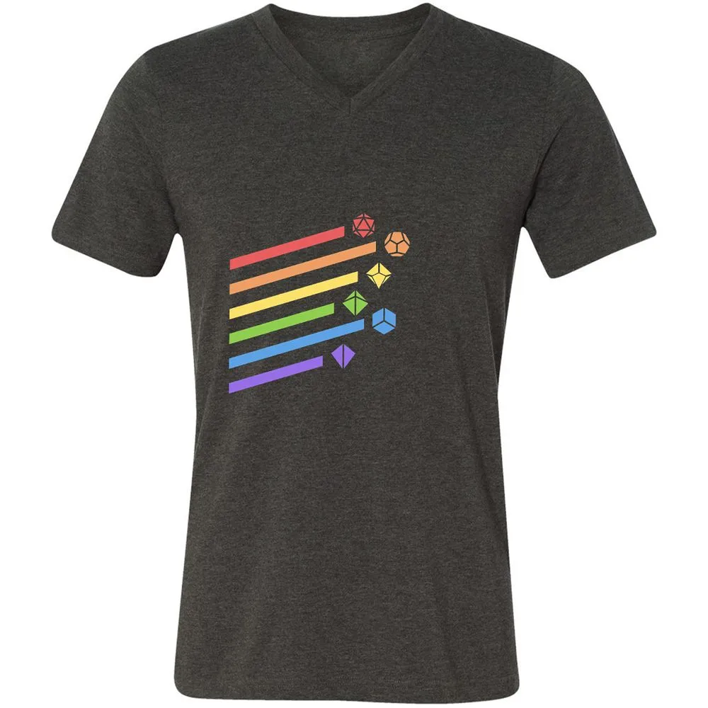 Rainbow Dice Set Unisex V-Neck T-Shirt - Dark Grey Heather - 8