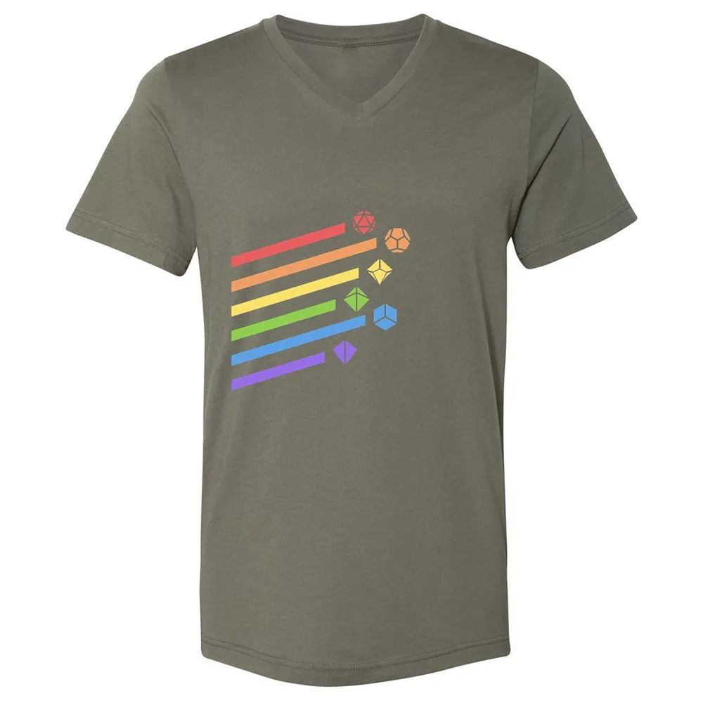 Rainbow Dice Set Unisex V-Neck T-Shirt - Military Green - 10
