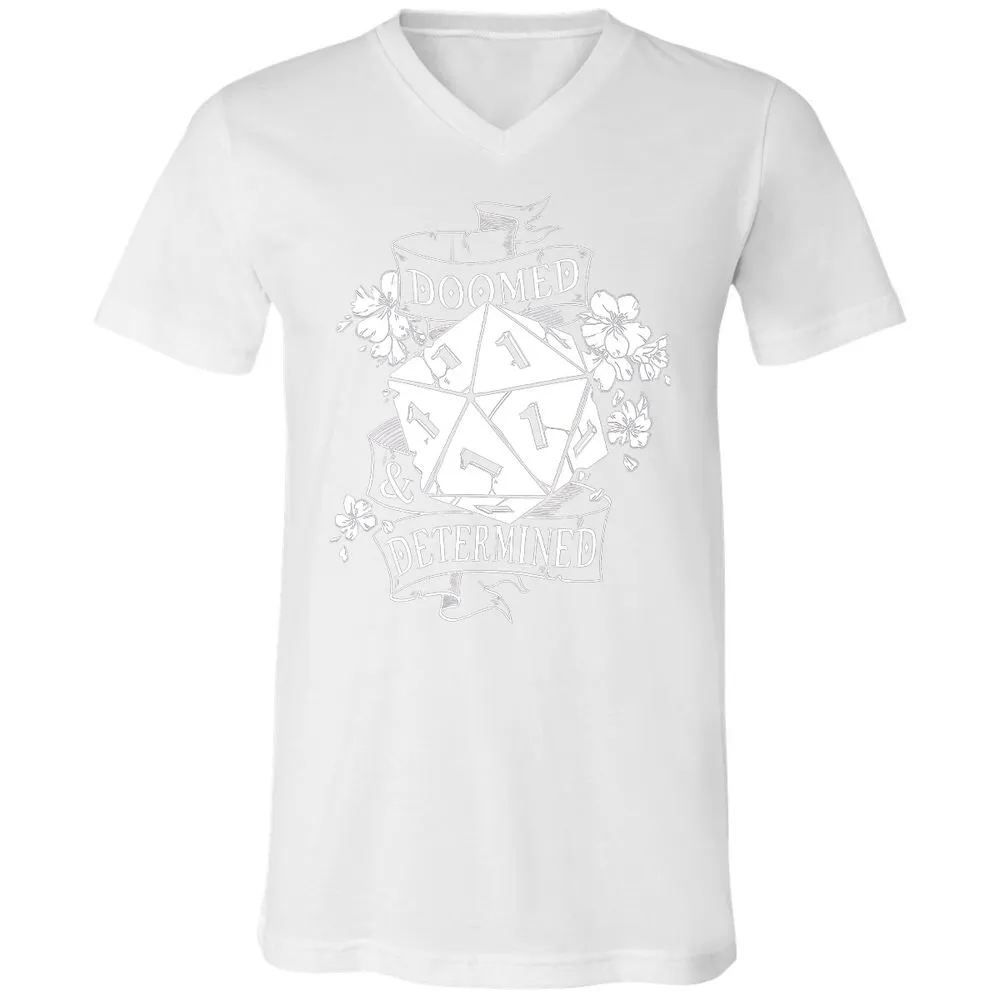 Doomed Determined Unisex V-Neck T-Shirt - White - 5