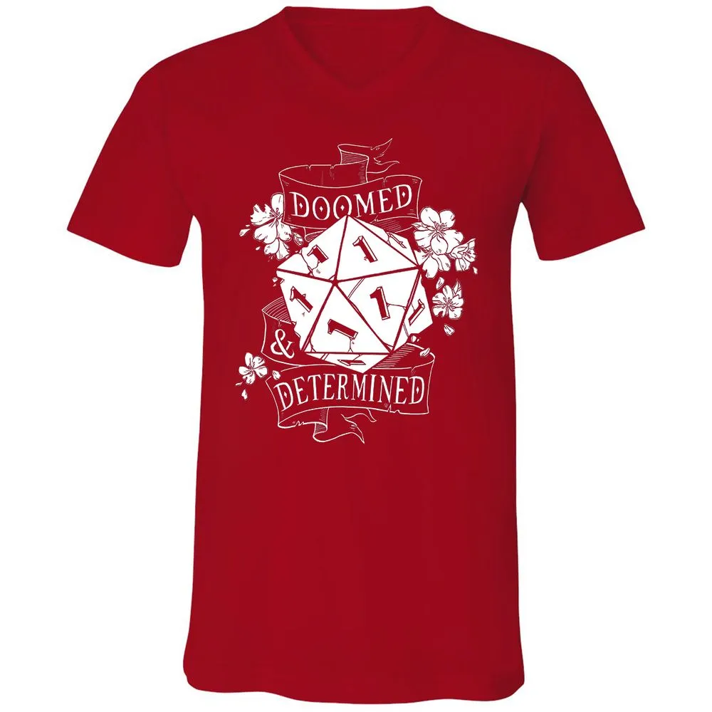Doomed Determined Unisex V-Neck T-Shirt - Red - 3
