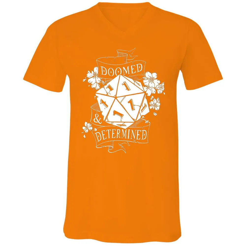 Doomed Determined Unisex V-Neck T-Shirt - Orange - 11