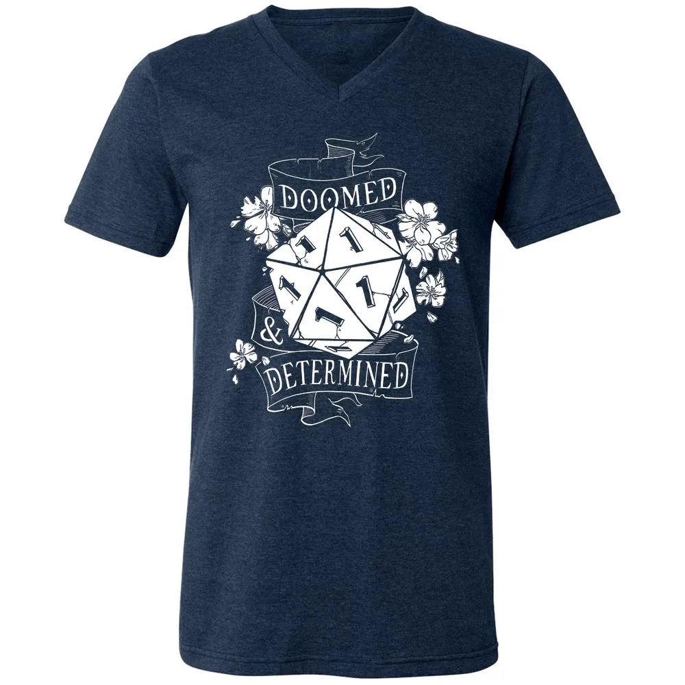 Doomed Determined Unisex V-Neck T-Shirt - Heather Navy - 15