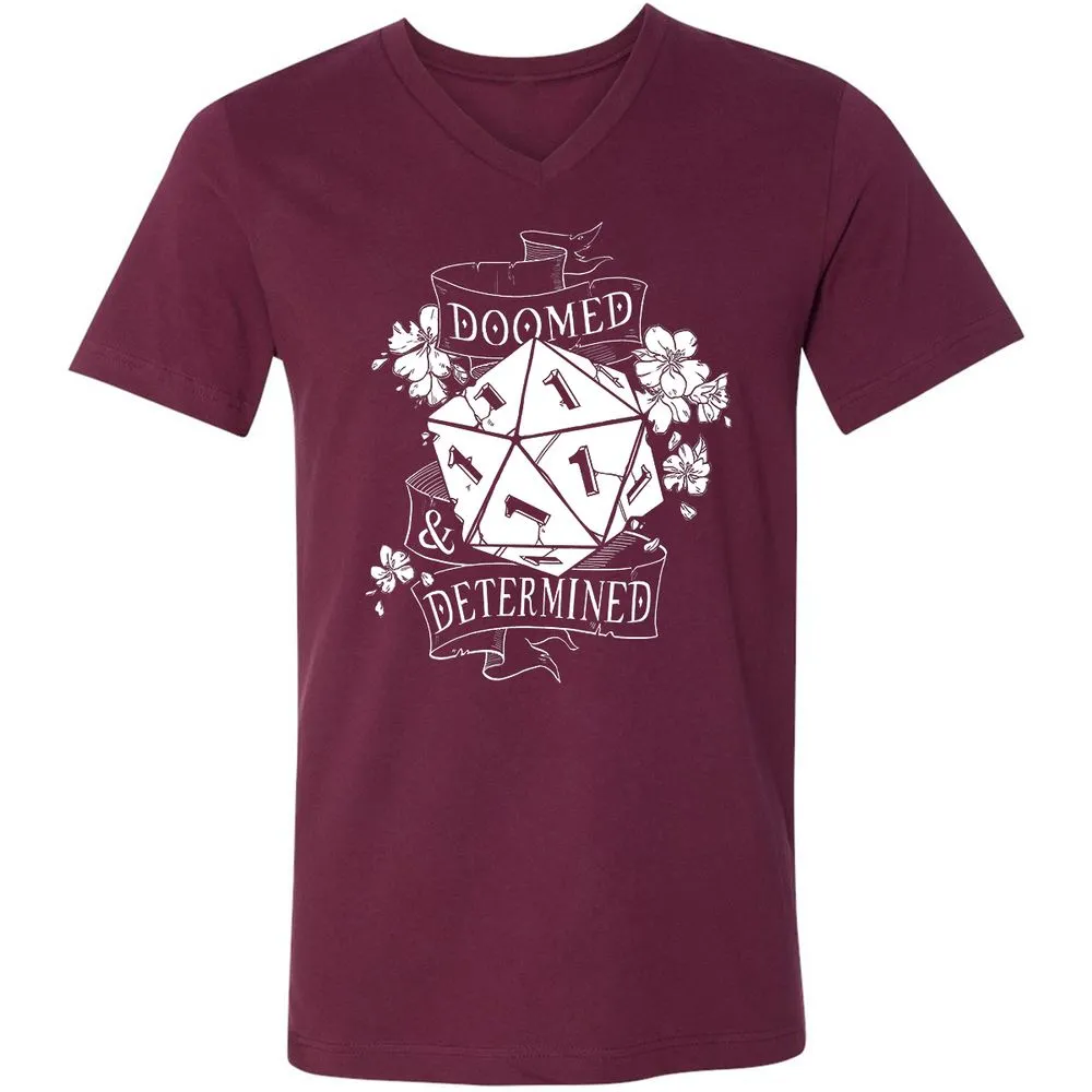 Doomed Determined Unisex V-Neck T-Shirt - Maroon - 6