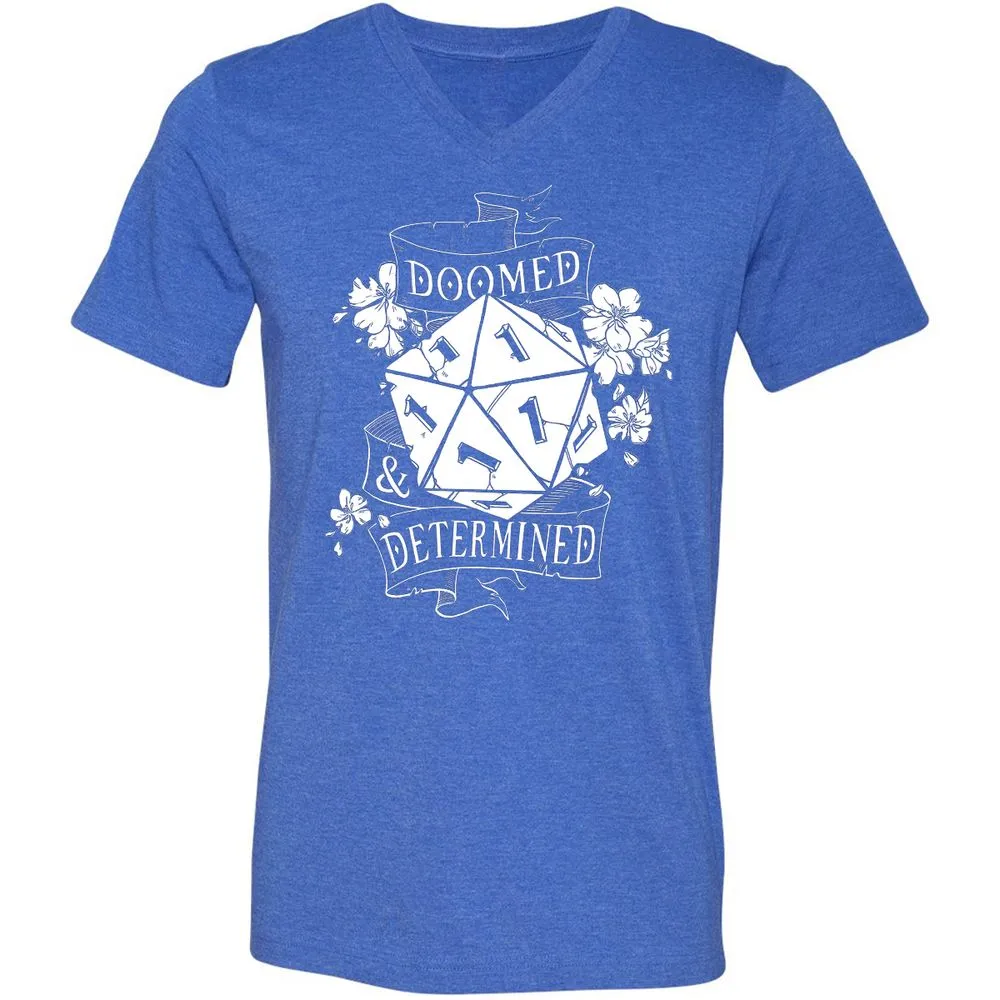 Doomed Determined Unisex V-Neck T-Shirt - Heather True Royal - 14