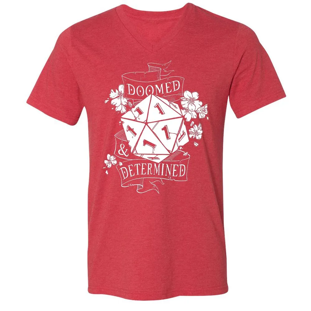 Doomed Determined Unisex V-Neck T-Shirt - Heather Red - 16