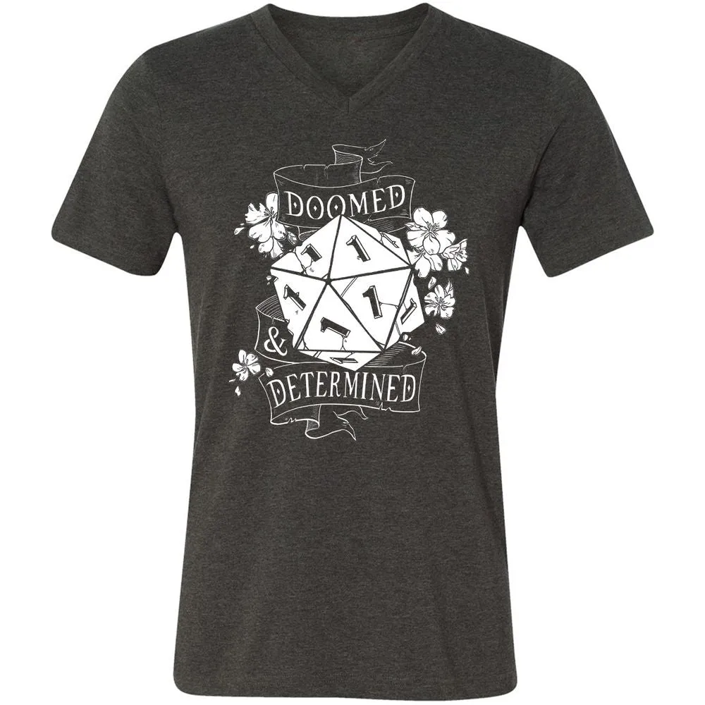 Doomed Determined Unisex V-Neck T-Shirt - Dark Grey Heather - 8