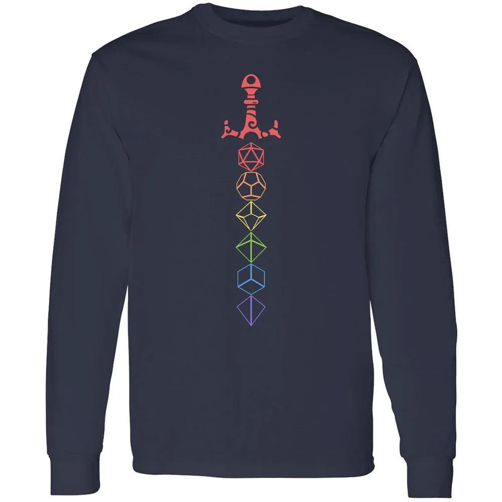 Rainbow Dice Sword LGBT Long Sleeve T-Shirt - Navy - 2