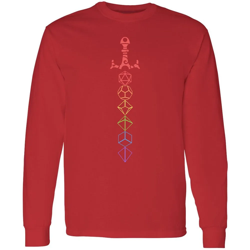 Rainbow Dice Sword LGBT Long Sleeve T-Shirt - Red - 14