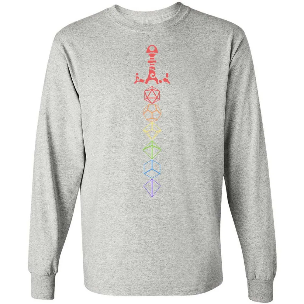 Rainbow Dice Sword LGBT Long Sleeve T-Shirt - Ash - 7