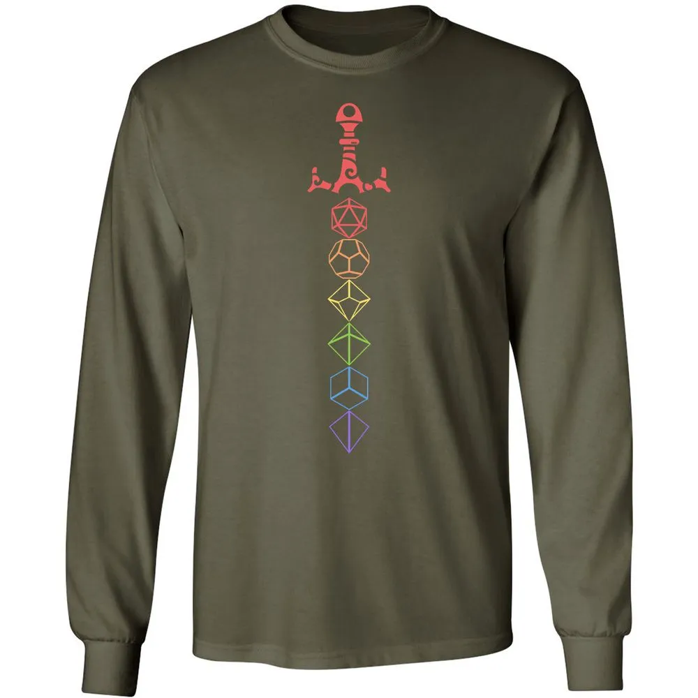 Rainbow Dice Sword LGBT Long Sleeve T-Shirt - Military Green - 16