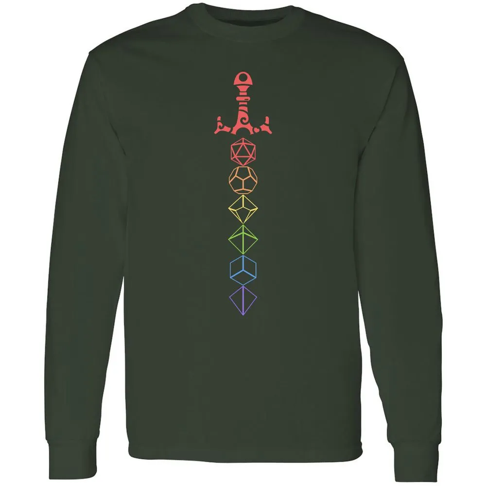 Rainbow Dice Sword LGBT Long Sleeve T-Shirt - Forest Green - 4