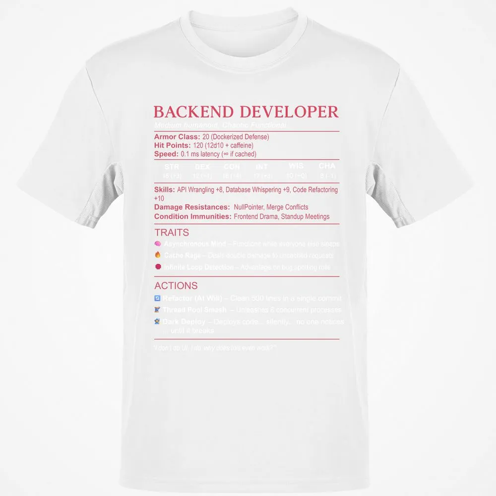 Backend Developer Stats Classic Unisex T-Shirt - White - 12