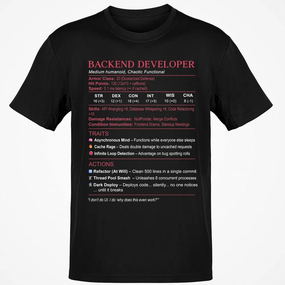 Backend Developer Stats Classic Unisex T-Shirt - Black - 1