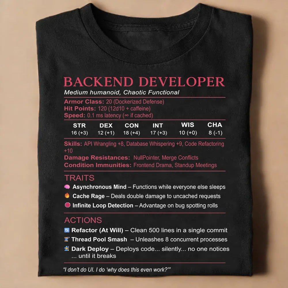 Backend Developer Stats Classic Unisex T-Shirt - 1