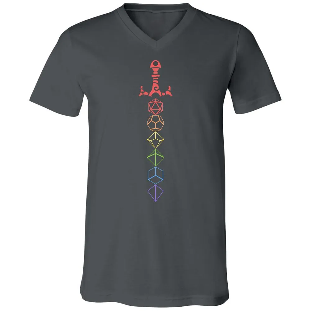 Rainbow Dice Sword LGBT Unisex V-Neck T-Shirt - Asphalt - 12