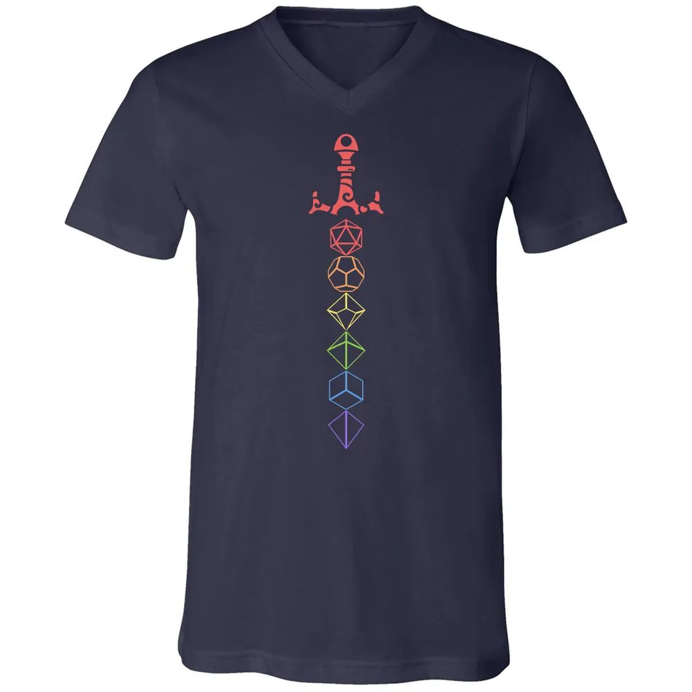 Rainbow Dice Sword LGBT Unisex V-Neck T-Shirt - Navy - 2
