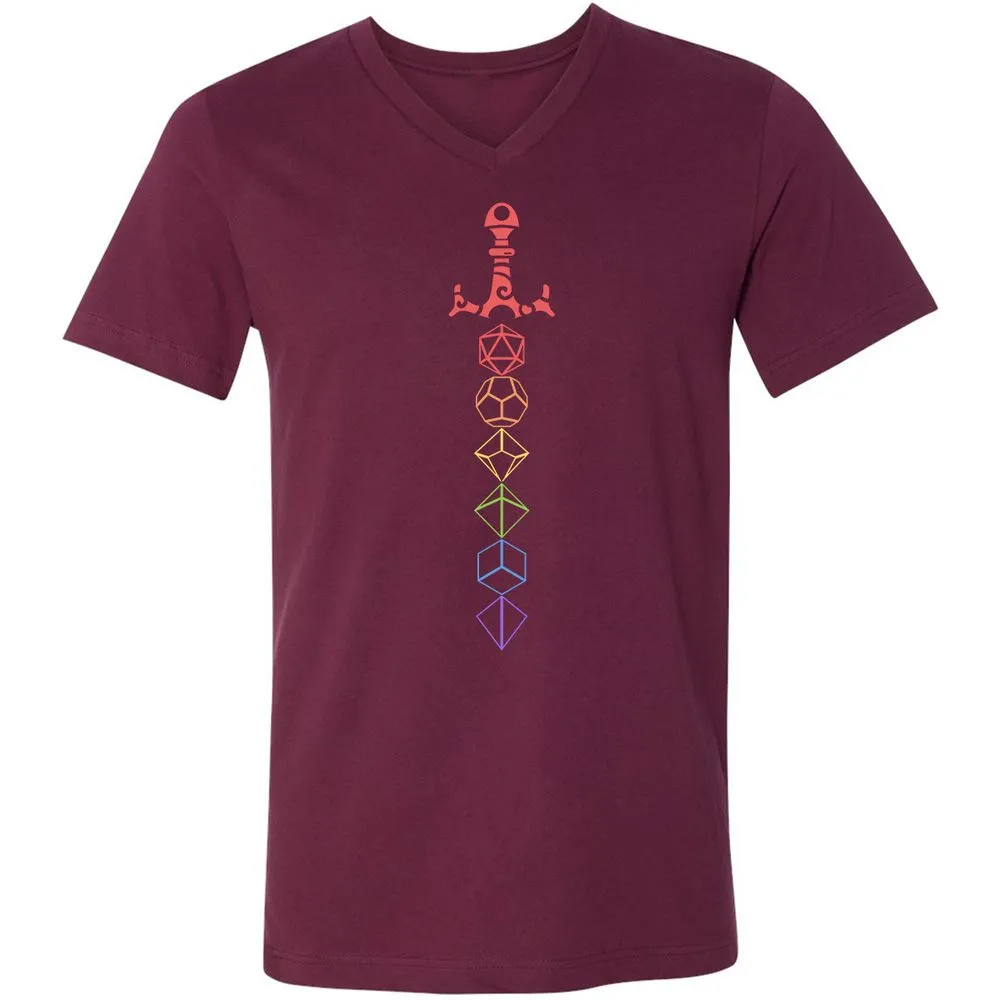 Rainbow Dice Sword LGBT Unisex V-Neck T-Shirt - Maroon - 6