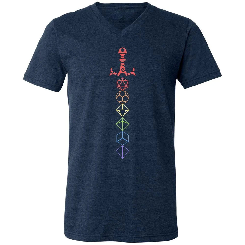 Rainbow Dice Sword LGBT Unisex V-Neck T-Shirt - Heather Navy - 15