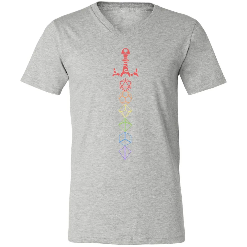 Rainbow Dice Sword LGBT Unisex V-Neck T-Shirt - Athletic Heather - 7