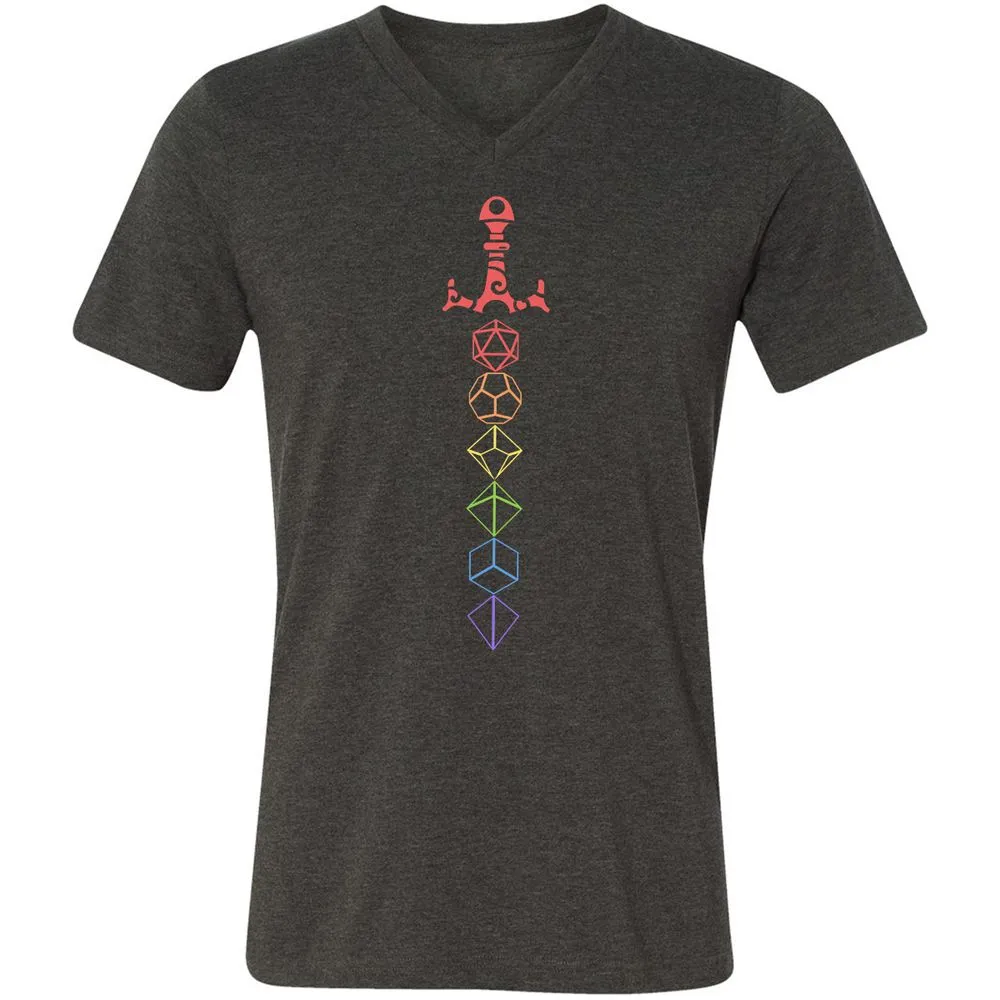 Rainbow Dice Sword LGBT Unisex V-Neck T-Shirt - Dark Grey Heather - 8