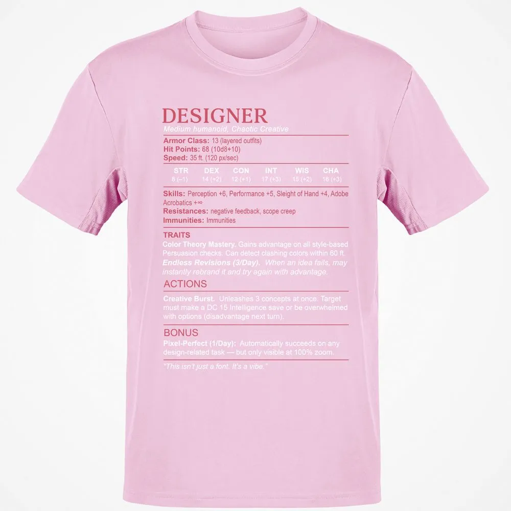 Designer Stats Classic Unisex T-Shirt - Light Pink - 5