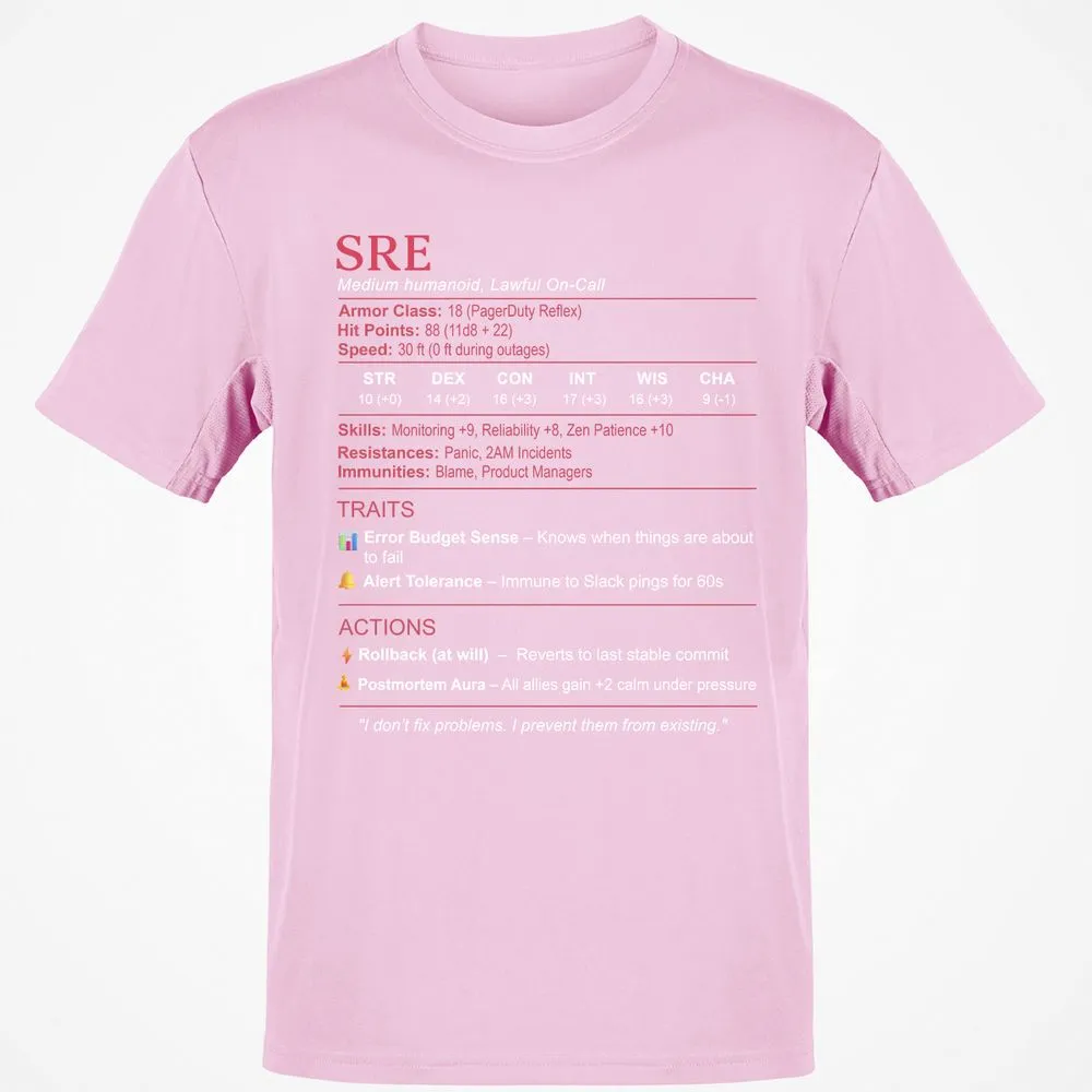 SRE Stats Classic Unisex T-Shirt - Light Pink - 5